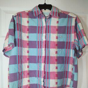 Jean Wear 100% Cotton Woman's Embroidery Plaid Button up Shirt Size M